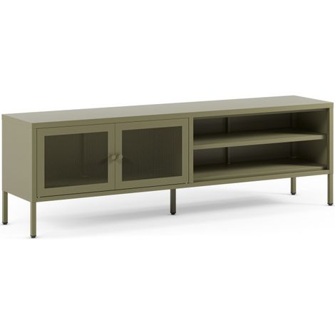 BOBOCHIC - Meuble TV 2 portes 2 niches 160 cm CLARA métal édition limitée Vert (1/2)