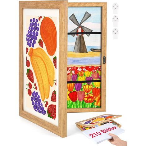 Cadre photo A4 épais pour dessins d'enfants en bois, cadre à rabat interchangeable 25x34x4 cm Chêne 1 pièce (1/5)