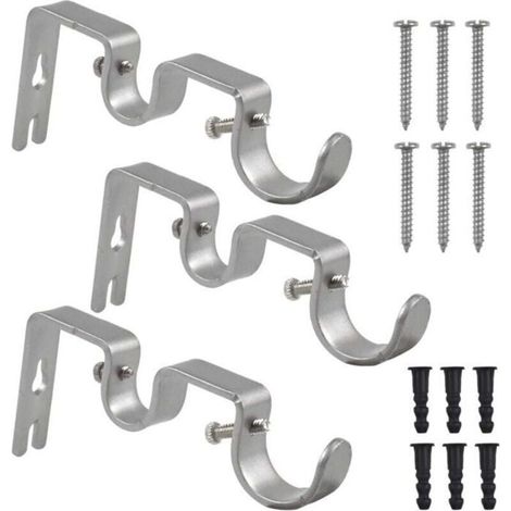 3 Pcs Support de Tringle à Rideau Double Tringle à Rideau Pole Holder Rideau Drapery Rod Supports pour Barre de Rideaux Étiquette (1/4)