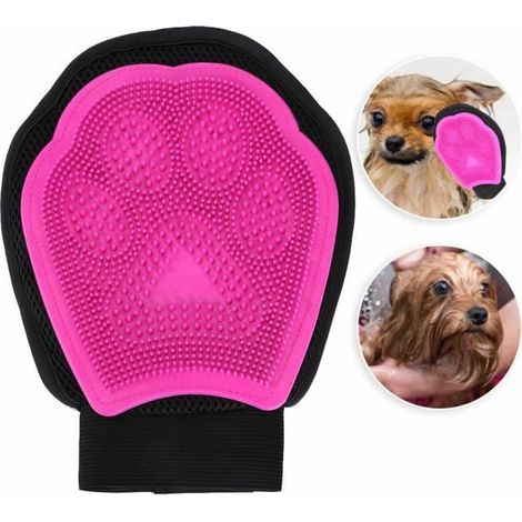 Pet Chien Chat Respirant Gant De Massage Toilettage Cheveux Peigne De Nettoyage Brosse De Bain( Rose ) (1/4)