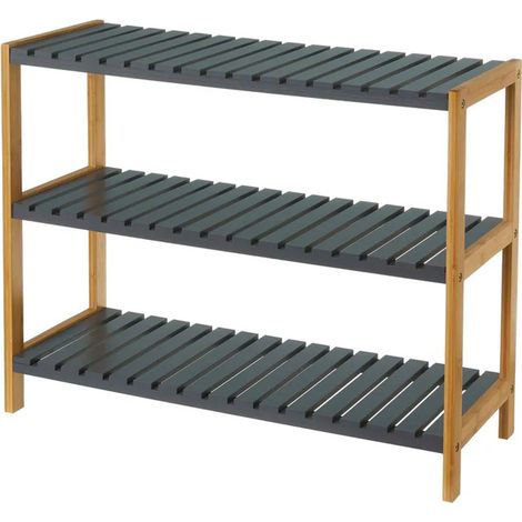 Étagère à chaussures bambou étroite 3 niveaux grise 70x26x58.5cm (1/3)