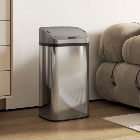 Papelera con sensor de 48 L en acero inoxidable, color plata, para cocina u oficina (1/5)