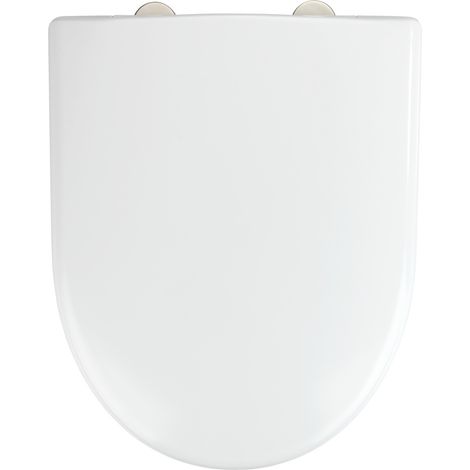 WENKO Abattant WC avec frein de chute Exclusif Nr. 2, abattant WC adapté à la céramique Keramag Renova, Laufen Moderna, fixation Inox, duroplastique, 36,5x45 cm, Blanc (1/5)