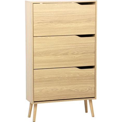 3-door shoe cabinet with walnut wood effect, Natural, 75x26x131 cm - Nepal
