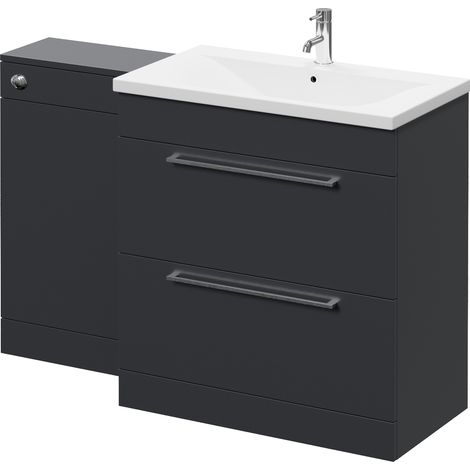 Napoli 460 Gloss Grey 1300mm 2 Drawer Vanity Unit Toilet Suite with Glide Basin - 1300mm - Chrome 480mm HandleWithout Kingston Toilet Pan