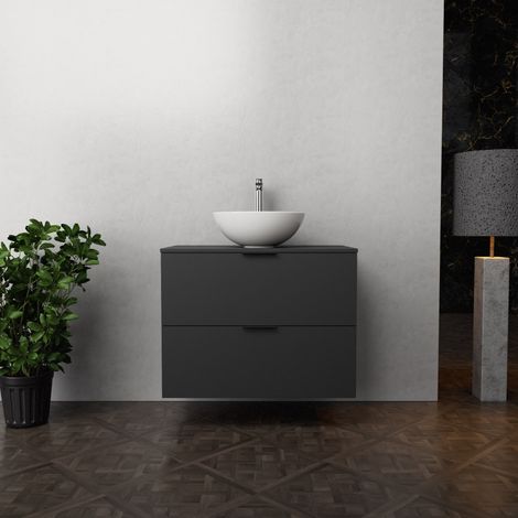 Inda - Mobile bagno L.80 con lavabo in appoggio / Nero opaco 2
