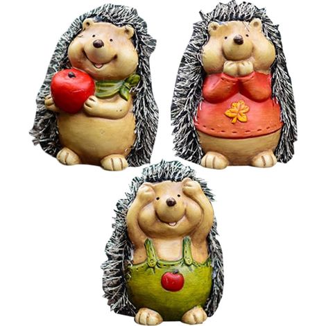 3pièces Statue De Hérisson De Jardin Décoration Figurine Céramique Ornement pour Pelouse Et Patio (1/5)
