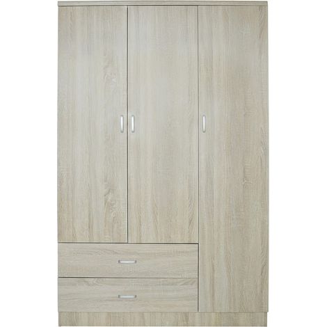 Armadio Guardaroba Camera Letto 3 Ante 2 Cassetti  120x52x190 Cm Rovere