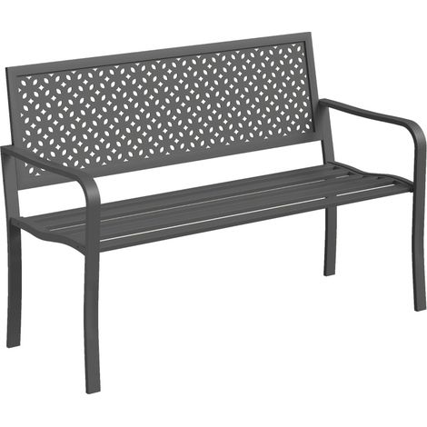 Banc de jardin 2 places en métal gris foncé, banc extérieur robuste avec dossier géométrique, charge 240 kg, pour balcon, terrasse et jardin CHICFURN (1/5)