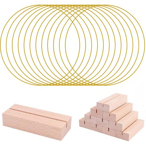 Couronne florale en métal de 30 cm avec support en bois, idéale pour un centre de table ou une décoration florale de mariage à faire soi-même. (1/5)
