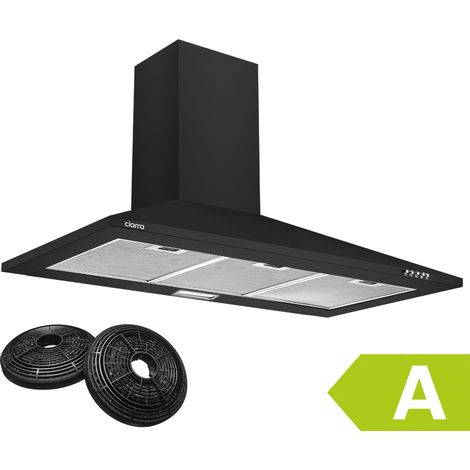 CIARRA 201BK90 Dunstabzugshaube 90cm Wandmontage 370 m3/h Wandhaube Effizienz A 3 Stufen mit 2 Kohlefilter Abluft Umluft Schwarz
