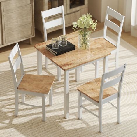DESMIU Chaise de Salle à Manger avec Dossier à Barreaux Courbé, sans Accoudoirs, en Bois d'Hévéa, Chêne (1/5)