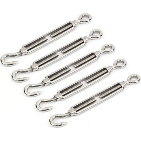304 Acier Inoxydable Turnbuckles M5 Tendeur en Acier InoxydableTendeur Crochet et Oeil en Acier Inoxydable 304 Convient pour Serrer le Câble et Réguler L'effet Élastique Accessoires(5 Pièces) (1/4)