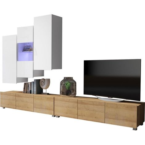 Ensemble de salon Remus XVII, Chêne doré + Blanc + Blanc brillant (1/5)