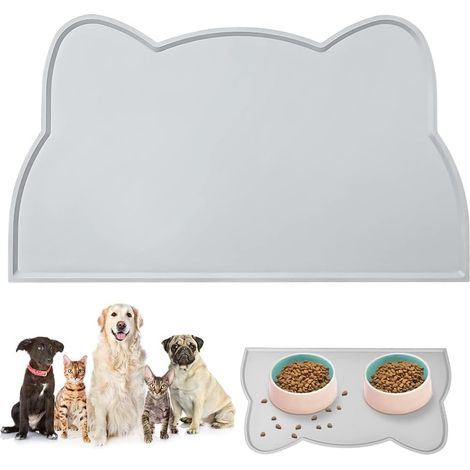 Tapis Gamelle Chien et Chat, 45 25cm Forme de tête de Chat Mignon Tapis Antiderapant Dessous Gamelles pour Tapis d Alimentation Undurchlässiges Silikon (1/4)