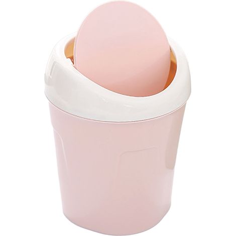 Poubelle de bureau petite mini poubelle de table en plastique avec couvercle pivotant pour salon café S rose (1/5)