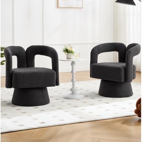 Drehsessel 67x55x74 cm Dunkelgrau aus Boucle mit 360°-Drehfunktion und Metallbasis (1/5)