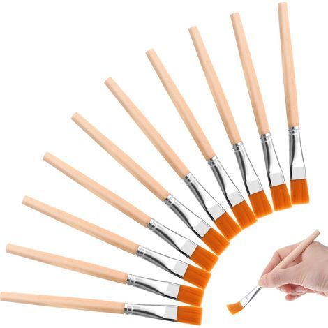 Lot de 10 pinceaux plats de 1,9 cm avec manche en bois pour aquarelle, acrylique, huile, corps, visage, nail art, peinture à faire soi-même (1/5)