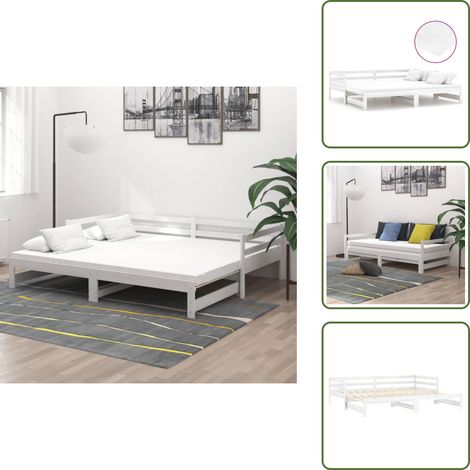 The Living Store Lit coulissant 2x(90x200) cm Blanc Bois de pin massif - Canapé-lit (1/5)