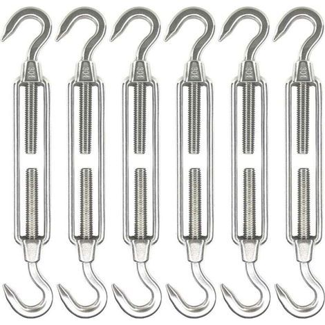 Lot de 6 tendeurs à œillet en acier inoxydable M6, accessoires pour auvent, tendeurs de câble robustes, antirouille, tendeurs à entraxe fixe (1/4)