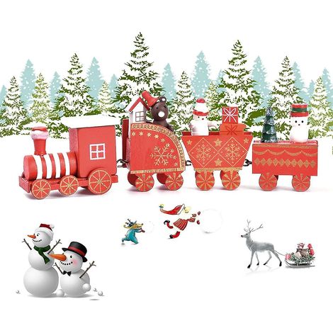 Petit train en bois, décorations de Noël en forme de train, décorations de Noël, caravane miniature de Noël (1/5)