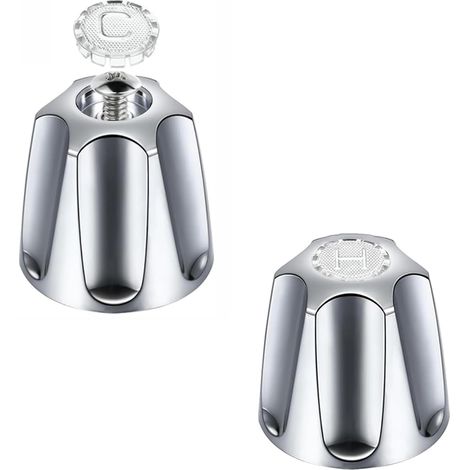 Set mit 2 Badarmaturengriffen, Warm- und Kaltwasserhebel, Ersatzarmaturenkopf für Badewanne, Dusche und Küchenspüle – Silber (1/5)