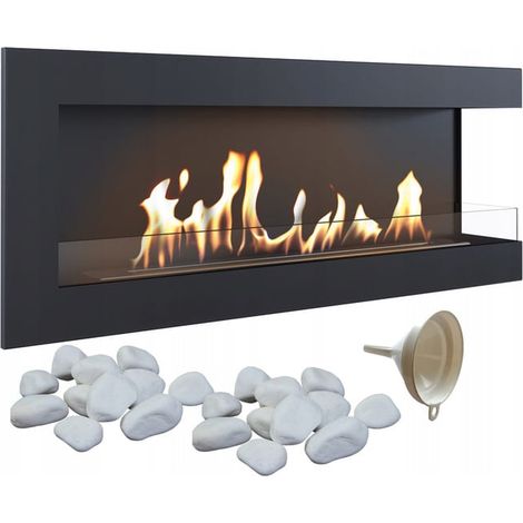 Wandkamin Bioethanol DELTA 1200 TÜV rechts Deko Steine Set (1/5)