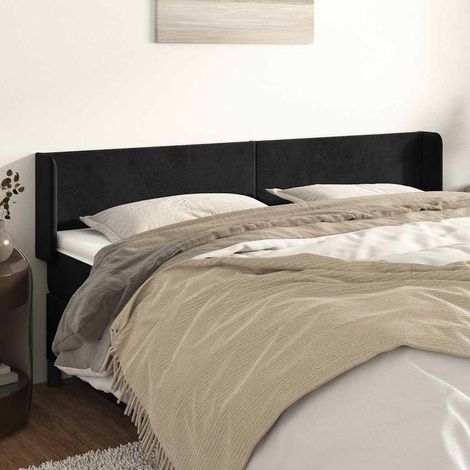 Tête de lit avec oreilles en velours noir 163 x 16 x 78/88 cm - PANGIVO (1/5)