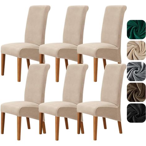 Stuhlhussen 6er Set Samt XL für Hochlehner, Universal Stretch, Waschbar, Beige (1/5)