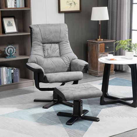 Fauteuil inclinable pivotant gris microfibre avec repose-pieds, 78x82,5x109 cm, parfait pour salon et relaxation (1/4)