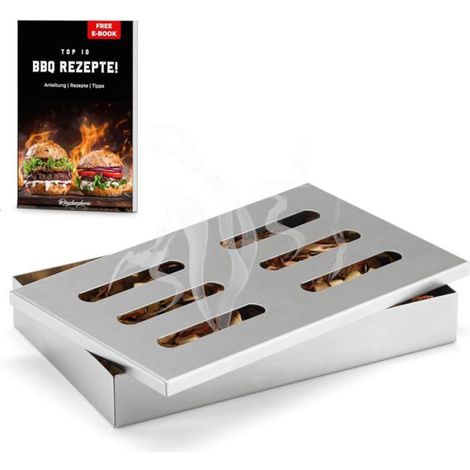 Boîte à fumage inox - - Acier inoxydable robuste - Dimensions 20x13,5x3,2 cm - Compatible gaz, charbon, électrique (1/5)