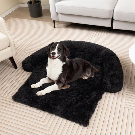 Plush Calming Dog Couch Bed Soft Dog Sofa Bed with Neck Bolster & Washable Cover (1/5)
