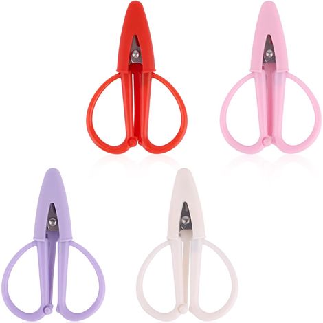 4pcs Mini Ciseaux avec Couvercle, 6,4x4,3cm Petit Pointu Ciseaux Tout Usage Tout Petit Couture Outil pour Voyage DIY Artisanat Broderie Fil Coupé (Rouge, Rose, Violet, Blanc) (1/5)