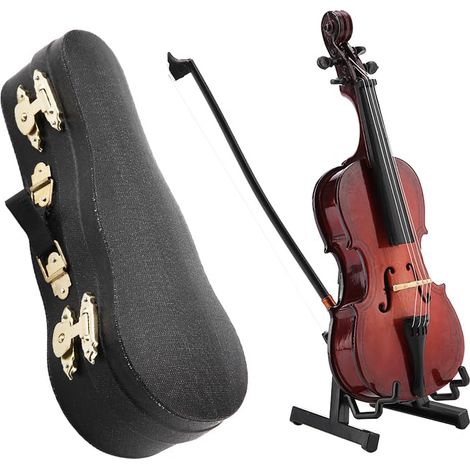 Mini modèle de Violoncelle - 14cm Violoncelle en Bois Exquis avec Achet et Étui,Instument éplique Onements de Maison de Poupée Accessoie pou Cadeaux,Onements (1/5)