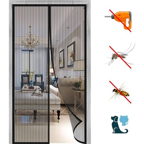 1 Moustiquaire Magnétique, Fermeture Automatique, Fibre De Polyester, Pour Baie Vitrée Et Porte Patio