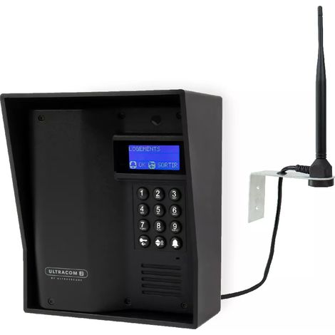Platine de rue 600m autonome sans-fil - UltraCOM3 visière noire + antenne : "contourner obstacle / pilier" (1/5)