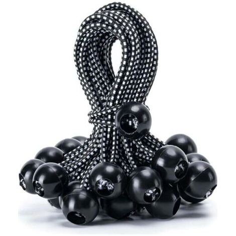 BUNTHAUS PA Confezione da 30 corde elastiche a sfera resistenti da 15 cm per teloni, tende da sole, campeggio, tende, carichi, cavi e tubi, ombrelli, pensiline (nere) (1/4)