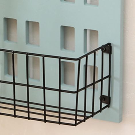 Handmade Wooden House-Shaped Wall Shelf with Rustic Hollow Iron Basket for Living Room and Bedroom Decoration (1/5)