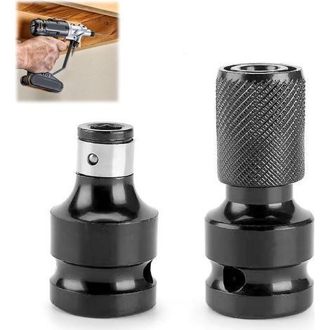 Lot de 2 embouts de visseuse à percussion, adaptateur de clé à douille, adaptateur 1/2 1/4, embout de tournevis à douille, embout en acier pour clé à cliquet et porte-embout de tournevis (1/5)