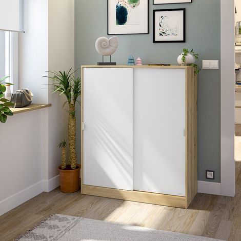 Guardarropa 2 Puertas Resana, Armario Dormitorio 4 Estantes, 40x119h cm Marrón Roble Nudos (1/5)
