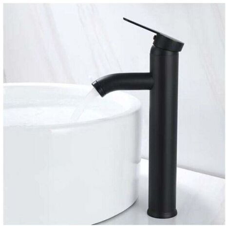 Mitigeur de Lavabo, Design à Bec Haut, Robinet Monotrou, pour Vasque à Poser sur Table pour Salle de Bain en Cuivre Chromé avec Mousseur Démontable (1/4)