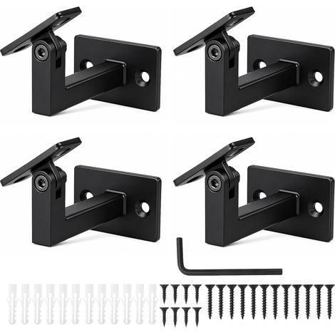 Lot de 4 supports pour courante d'escalier Support réglable de barre d'escalier en Fer, supports de rampe d'escalier avec vis, angle d'inclinaison variable noir (1/5)