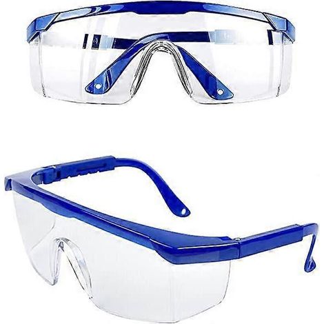 Lunettes de sécurité, lot de 2, antibuée, montures bleues, protection UV, pour enfants et adultes, verres épais en polycarbonate, idéales pour les activités de plein air. (1/5)