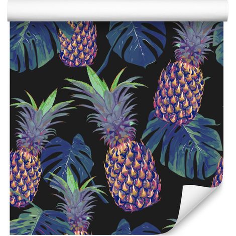 Papier peint ananas et feuilles de monstera pour salon et chambre 50x1000 cm (1/5)