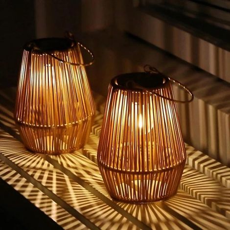 Gewebte Solarleuchten – Zweiteiliges Set – Handgewebt – Für den Außenbereich – Wasserdicht – Solarbetrieben – Garten – LED – Pendelleuchte – Baumleuchte (1/5)