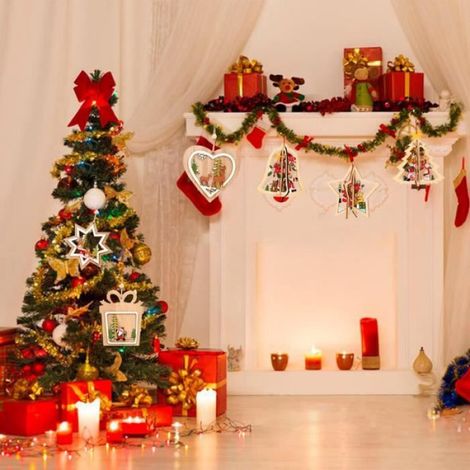 Decoration Sapin Noel en Bois, 7Pcs Arbre de Noël Pendentifs, DIY Pendentif Décorations pour Sapin de Noël, Décoration Murale (1/4)