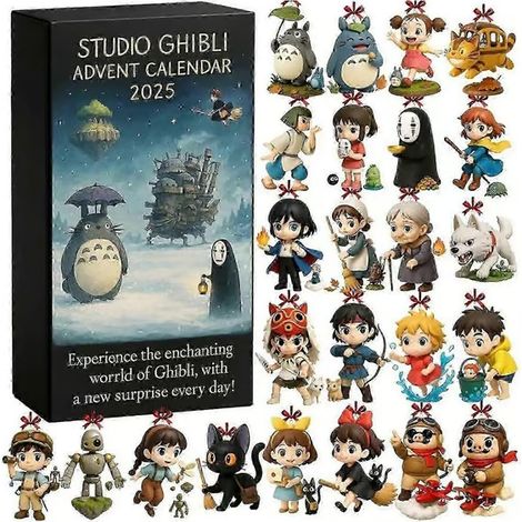 Calendrier de Noël 2026 Anime Ghibli, boîte cadeau de décompte de Noël de 24 jours avec 24 figurines 3D d'anime pour enfants et adultes