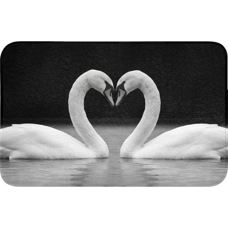 ALFOMBRILLA PARA EL VÁTER Cisnes - Corazón - Negro - Blanco 80x50 cm
