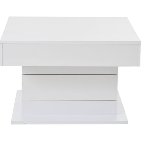 Tavolino da salotto rialzabile girevole a 360° 70 x 70 cm con cassetto e vano nascosto bianco (1/5)