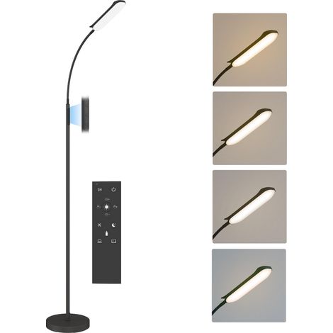 Lampadaire sur pied de salon avec télécommande, contrôle tactile, température couleur et luminosité réglables, noir (1/5)